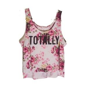 "TOTALLY" Pink/Cream Floral Graphic Tank - Large